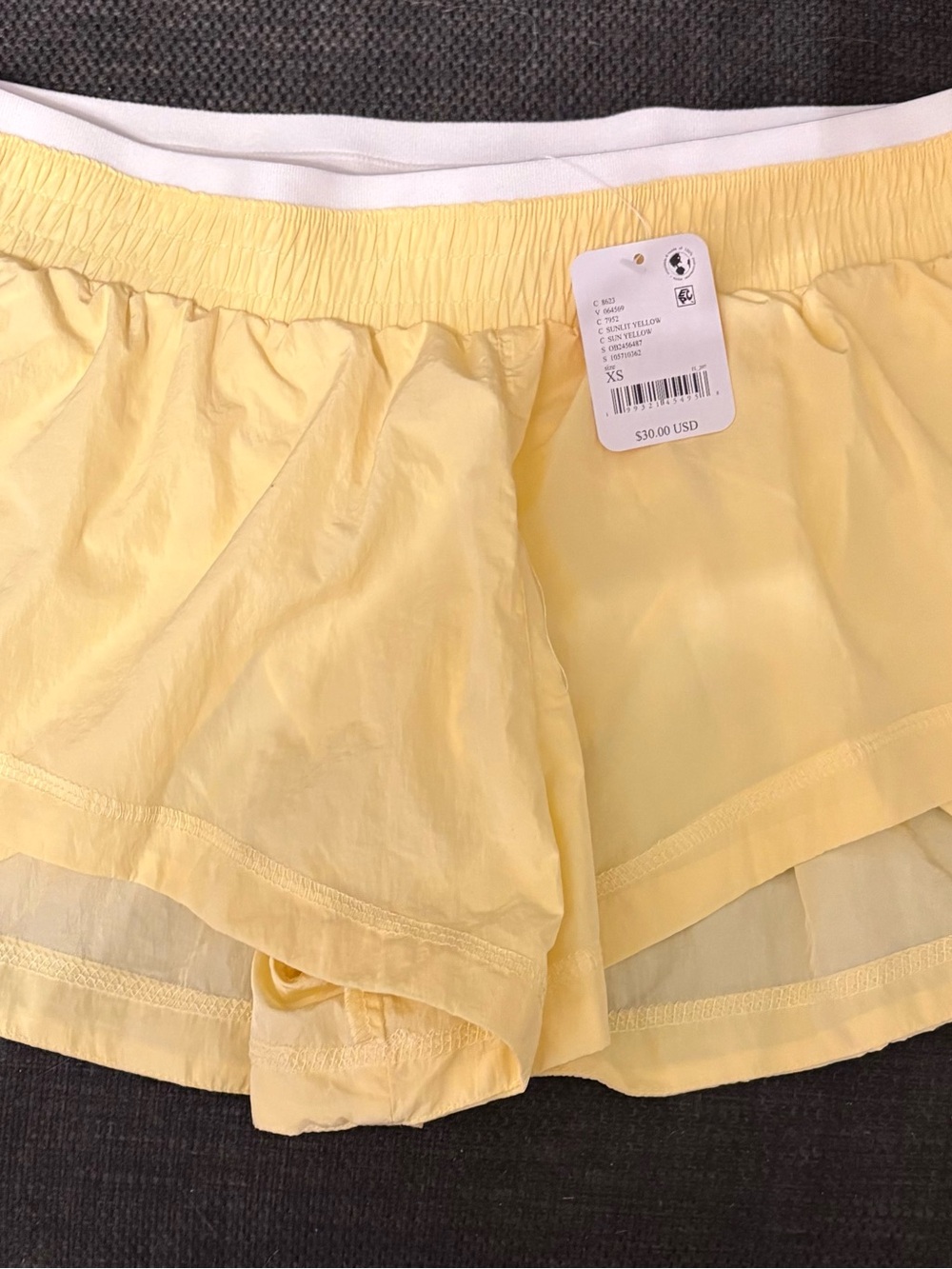 Free People Pale Yellow Elastic Waist Athletic Shorts